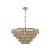 24" Boho 8-Light Rattan Chandelier, 5-Layer Hand-Woven Hemp Rope Drum Pendant Light, Rustic Farmhouse Ceiling Fixture with E12 Base for Dining Room, Kitchen, or Bedroom (No Bulbs)