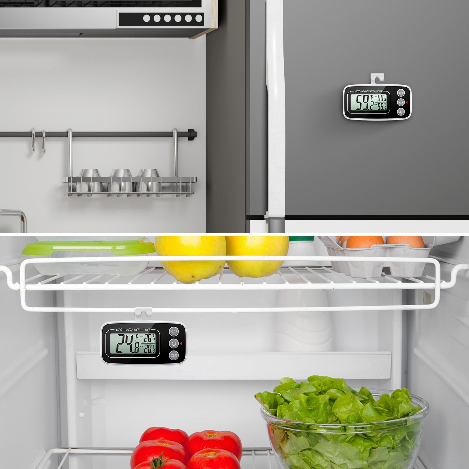 Oria 2 Pack Refrigerator Thermometer, Digital Freezer/Fridge Thermometer with Hook - Easy to Read LCD Display, Max/Min Function - Perfect for Home, R