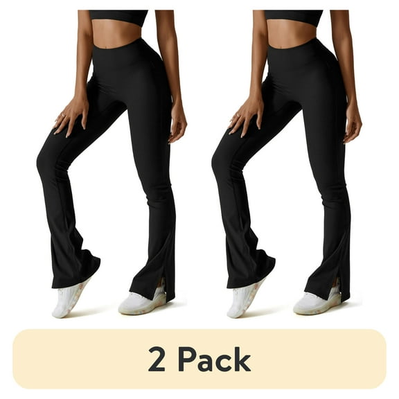 (2 pack) FITOP Womens Ribbed Flared Leggings Slit Hem High Waist Bootcut Yoga Pants Workout Bootleg Pants