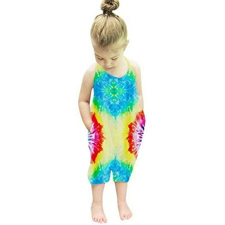 

Ma&Baby Toddler Baby Girl Sleeveless Halter Tie Dye Jumpsuit Romper Bodysuit Overalls 1-6 Years