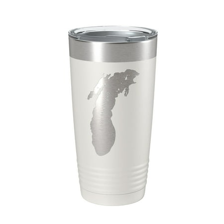

Lake Michigan Map Tumbler Travel Mug Insulated Laser Engraved Coffee Cup Illinois Wisconsin Indiana Michigan 20 oz White
