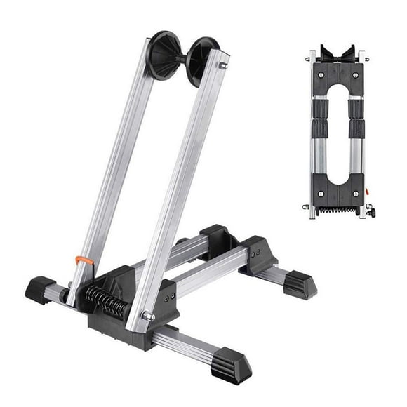 Sports Foldable Alloy Bicycle Stand Bike Floor Parking Rack Steady Wheel Holder Fit 20""-29"" BikesIndoor Home Garage Cycling Storage Organizer Cycle Tires Rack Holder for Mountain and Road Bike