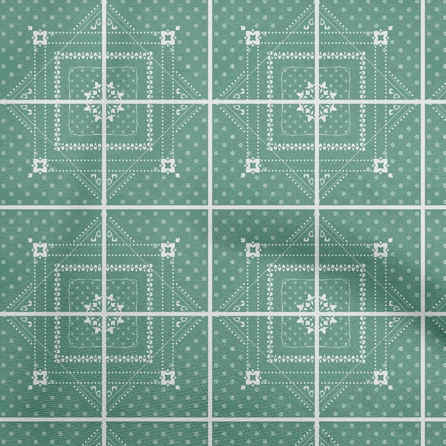 oneOone Velvet Sea Green Fabric Asian Tile Diamond Craft Projects Decor Fabric Printed By The Yard 58 Inch Wide