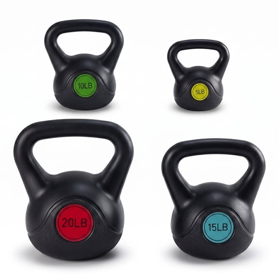 SUMELL Kettlebell Set, 5 10 15 20 lb Strength Training Weights, HDPE Coated Concrete Fitness Equipment for Home Gym & Outdoor