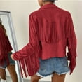 thumbnail image 4 of Kukoosong Women's Fringe Faux Suede Leather Jackets, Fall Fashion Tassel Motorcycle Bomber Coats, Open Front Cropped Coat Outwear, 4 of 7