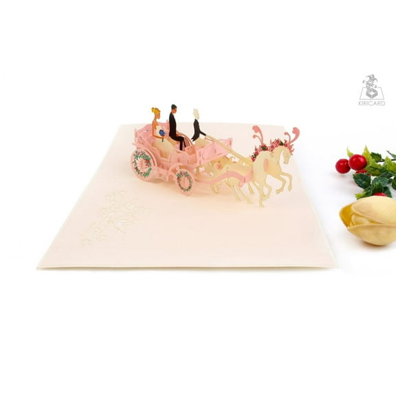 Wedding Carriage Pop Up Card – 3D Horse-Drawn Carriage with Bride & Groom – Handmade Wedding Greeting Card, Anniversary Card, Engagement Gift – Includes Envelope