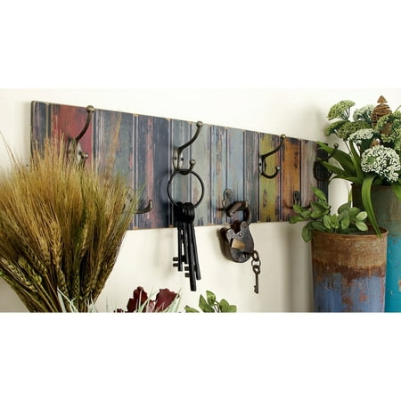 

DecMode 28 x 8 Multi Colored Wood 14 Hangers Wall Hook 1-Piece