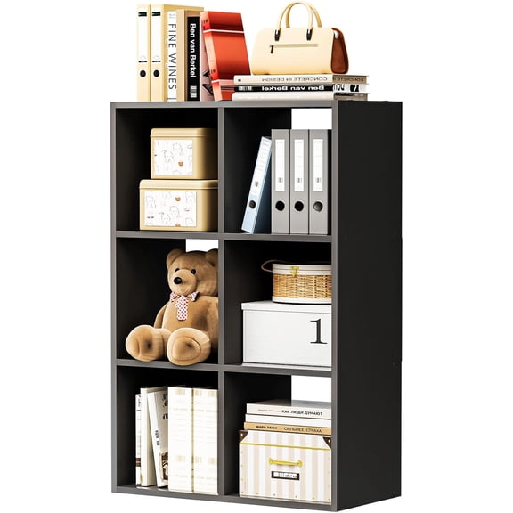 WSWJY 6 Wood Cube Storage Organizer with Open Back and Removable Back Panels, 11In Black Cube Storage Bookshelf, Cubicle Shelf Bookcase for Home Office Bedroom Living Room, Vertical or Horizontal