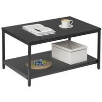ZenSports 31.5"L Rectangle 2-Tier Coffee Table Wood Cocktail Table Metal Frame W/Storage Shelf,Black for Apartment Home Office
