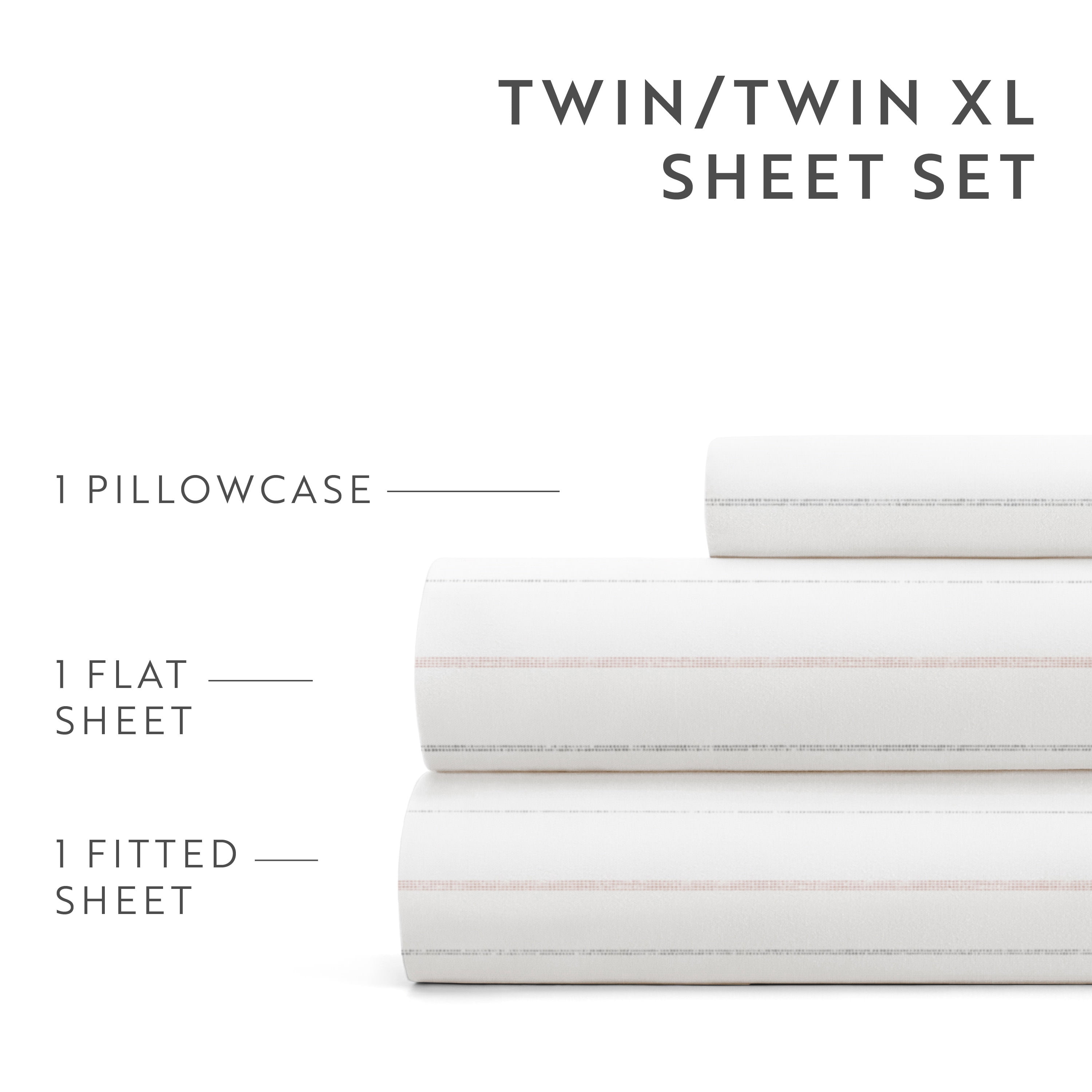 Noble Linens 3 Piece Pattern Microfiber Bed Sheets Set, Soft Stitch Stripe Terracotta,Twin