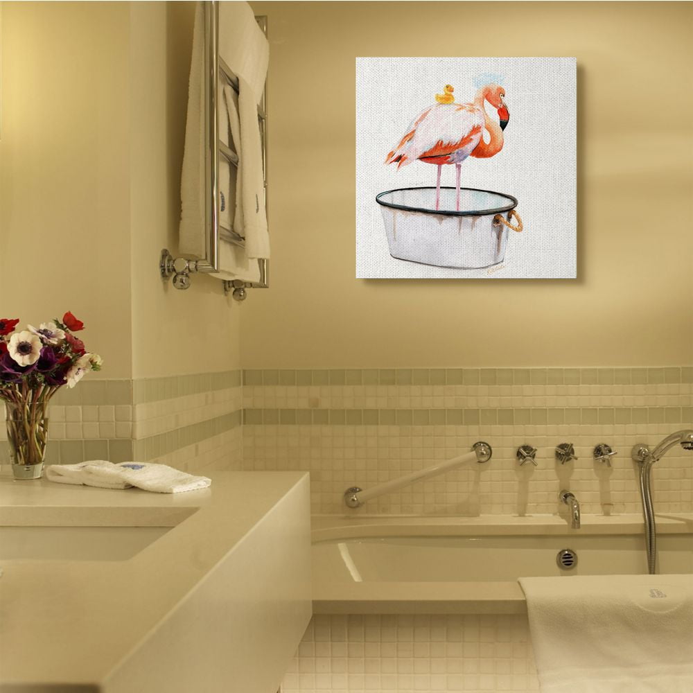 Stupell Industries Flamingo Bath Time Charming Bubble Detail Designed by Jennifer Redstreake