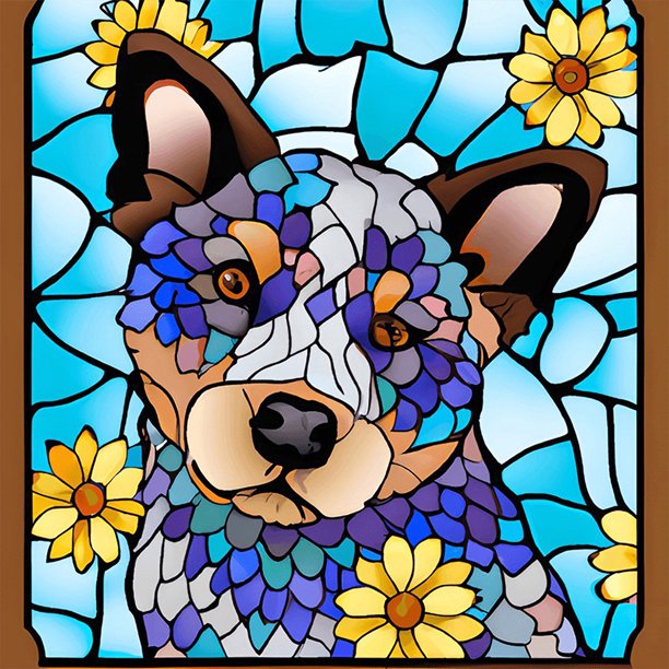 (ZQ193) Arte Vidrieras Diamantes Serie Abstracta Perro Tacón Azul Resina 40*40CM
