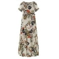 thumbnail image 4 of CHOK Robe Longue Maxi Bohème en Coton et Lin à Manches Courtes Décontractée à Imprimé Floral pour Femmes, 4 of 5