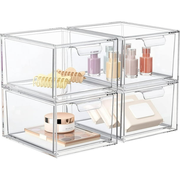 Organizador de maquillaje SpaceHacks, apilable, paquete de 4 unidades, acrílico transparente