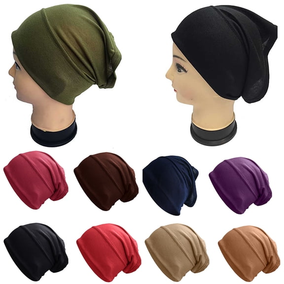 Stretchy Bonnet for Women, Soft Elastic Hijab Cap, Turban Style Headwrap, Beanie Hair Cover, Underscarf for Daily Wear, Sleeping, and Fashion-A
