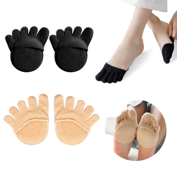 2Pairs Toe Topper Socks Five Toe Half Socks Ball of Foot Cushions Forefoot Pads for Women Toe Separator No Show Socks