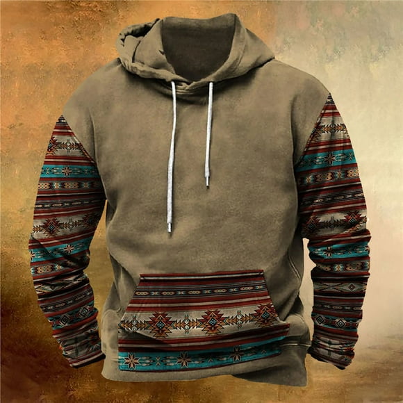 Meichang Mens Western Ethnic Hoodies Aztec Graphic Sweatshirt Long Sleeve Geometric Vintage Pullover Tops Casual Trendy Sweatshirt Hoodies