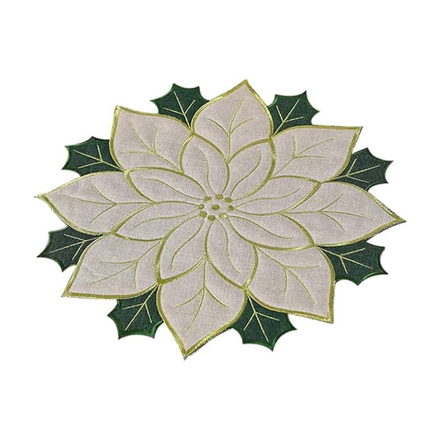 Placemat for Dining Table with Embroidered Christmas Design Double Layer Applique Red Floral Holiday Table for Home Kitchen