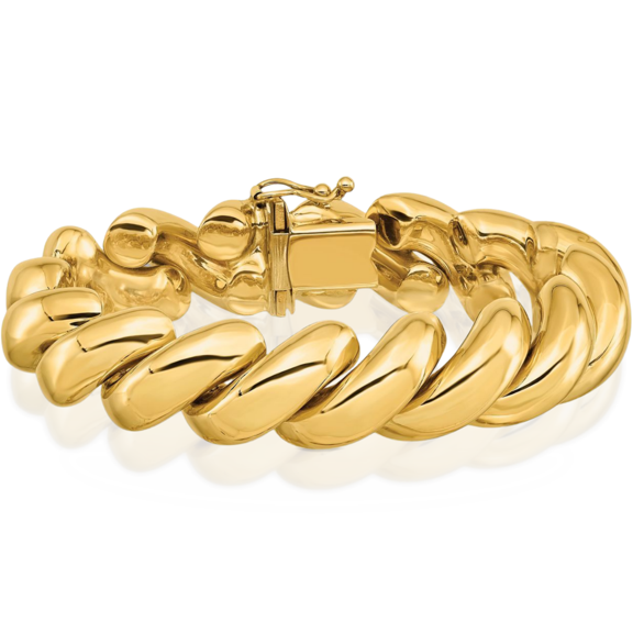 14K Solid Yellow Gold 14mm San Marco Chain Bracelet