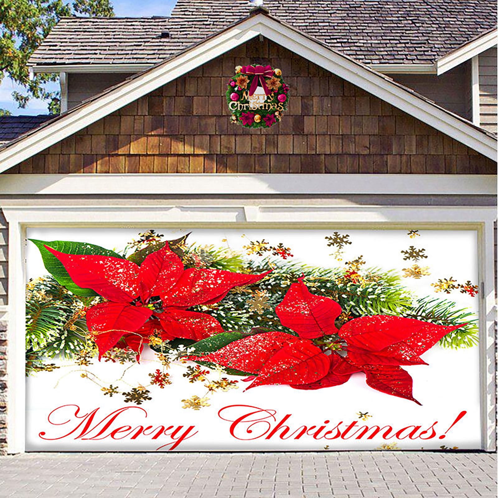 Toyfunny 7x16FT Merry Christmas Holiday Banner Garage Door Cover