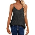 thumbnail image 2 of Felirenzacia Women’s Shimmer Sequin Tank Top Sparkly V Neck Sleeveless Blouse, Black,S, 2 of 4