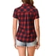 thumbnail image 3 of Camisas de cuadros para mujer INSPIRE CHIC con cuello de punta y botones, talla S, azul oscuro y rojo, 3 of 6