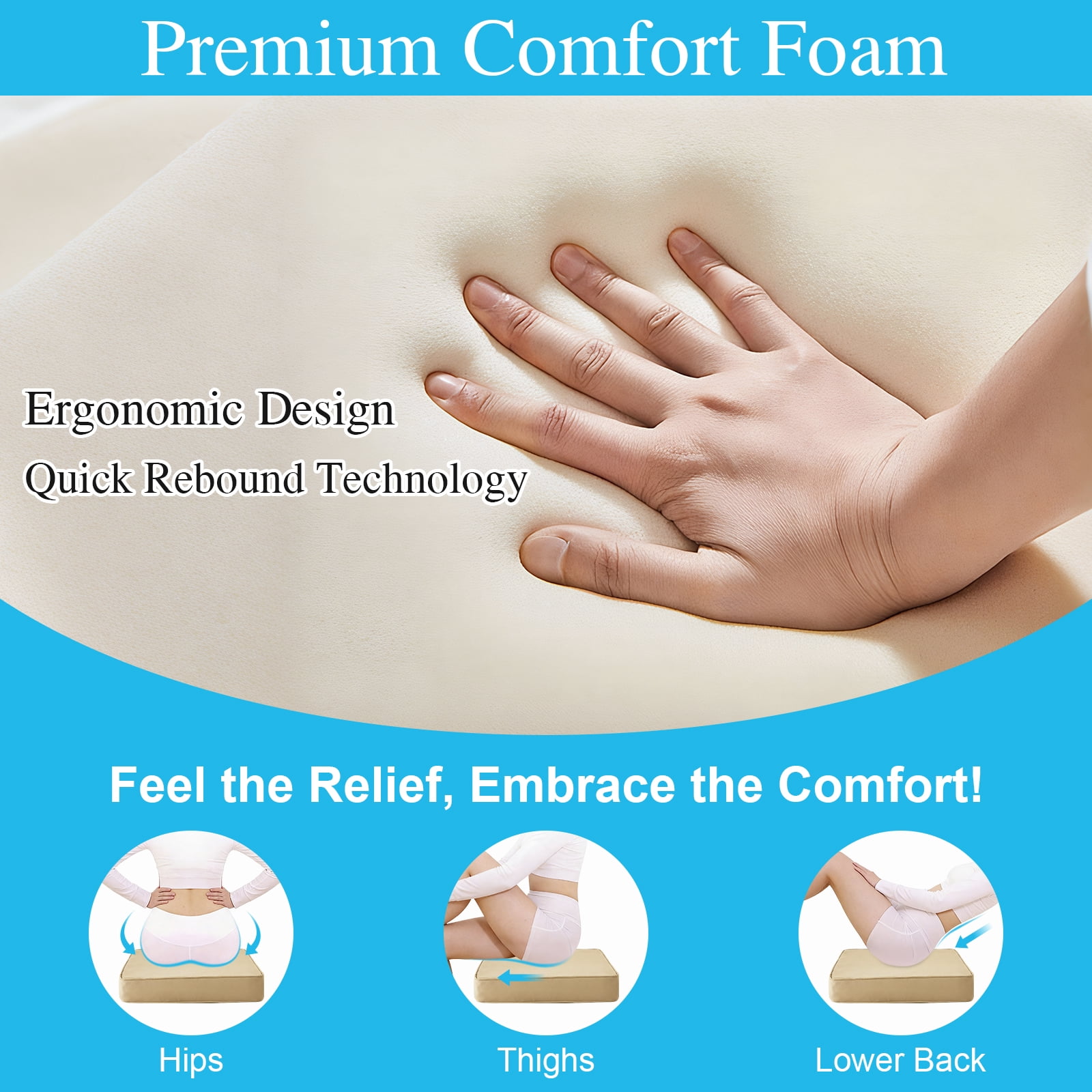Jane Stone 2pcs Outdoor Seat Cushions with handle and Ties, 20" x 20" x 3" Water-resistant Outdoor Seat Pads Extra Thick Patio Chair Cushions for Patio Furniture - Beige