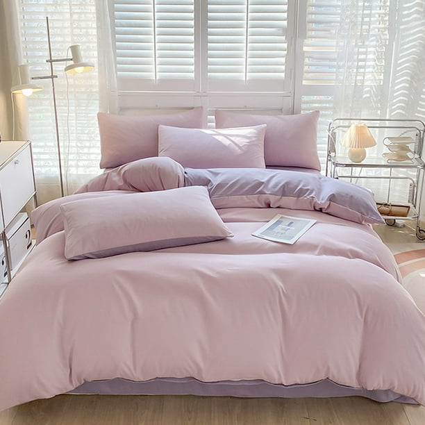 Juego de cama para todas las estaciones | Sábanas de algodón lavables de 4 piezas, funda nórdica y fundas de almohada | Colores lisos para niños, adolescentes y adultos | Estilo moderno para la