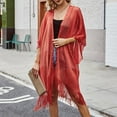 thumbnail image 6 of Eoperou Summer Women Sunscreen Shawl Faux Pearl Decorative Tassel Hem Cardigan Solid Color Front Placket Beach Shawl, 6 of 7