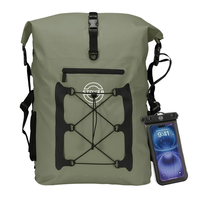 Mochila STOVER Waterproof 55L, bolsa seca flotante, verde