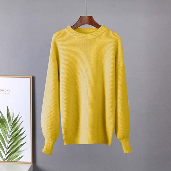 Women Oversized Sweaters, Loose Lantern Long Sleeve Fall Crewneck Casual Soft Knit Loungewear Fashion Pullover Blouse Tops Orange One Size