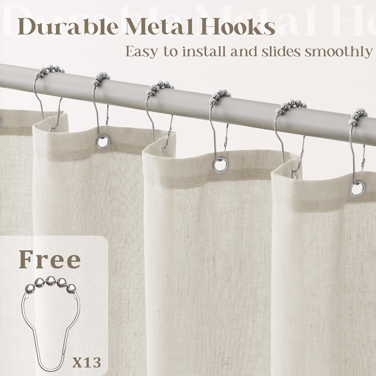 90 Inch Shower Curtain Linen Neutral Earth Tone Extra Long Shower Curtain for Bathroom Bath Drapes Boho Vintage Country Style Rustic Cloth Drapes Bathroom Decor, Greyish Beige Tan, 72x90