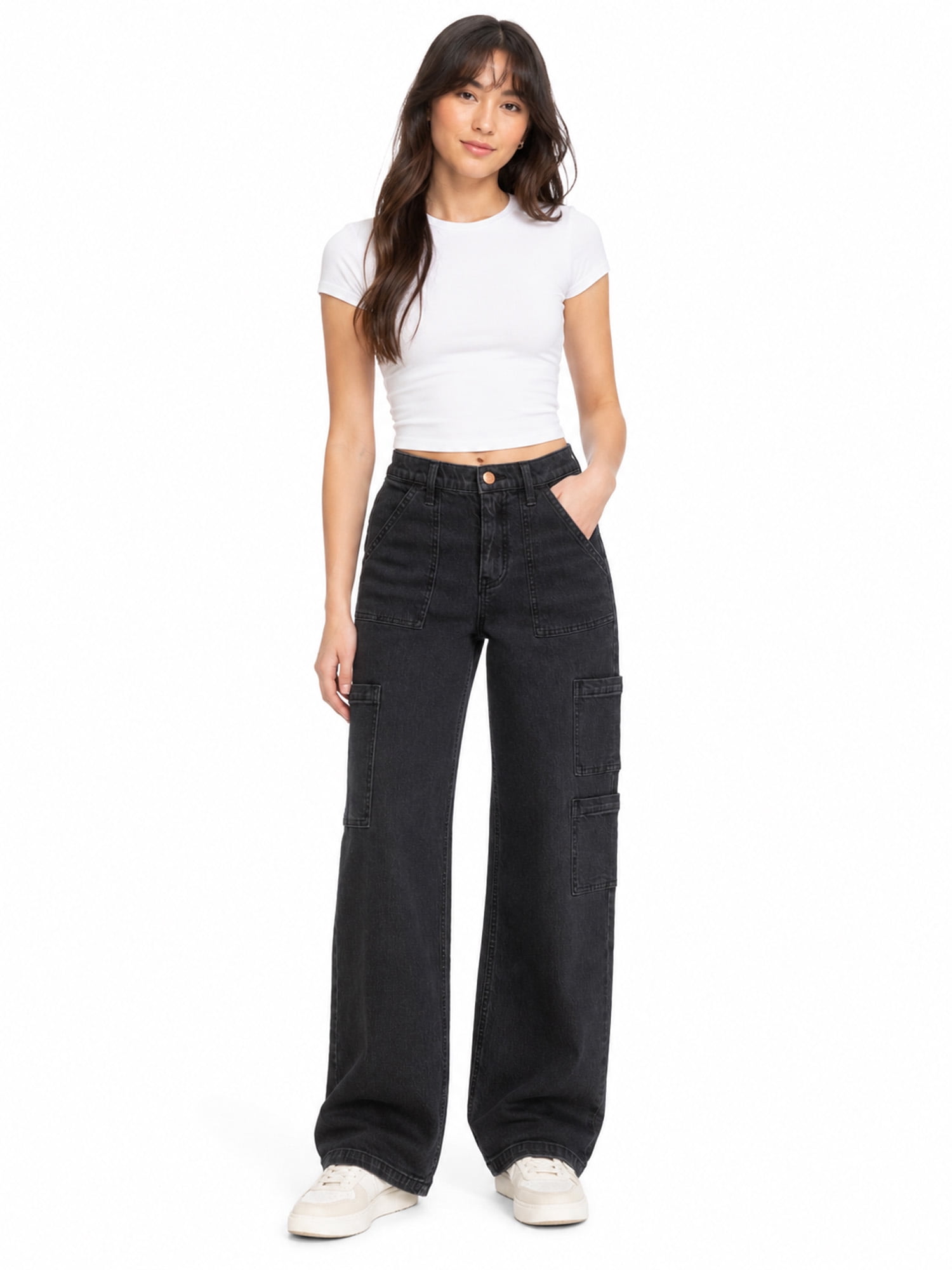 No Boundaries Wide Leg Cargo Pants, 31'' Inseam, Women's
