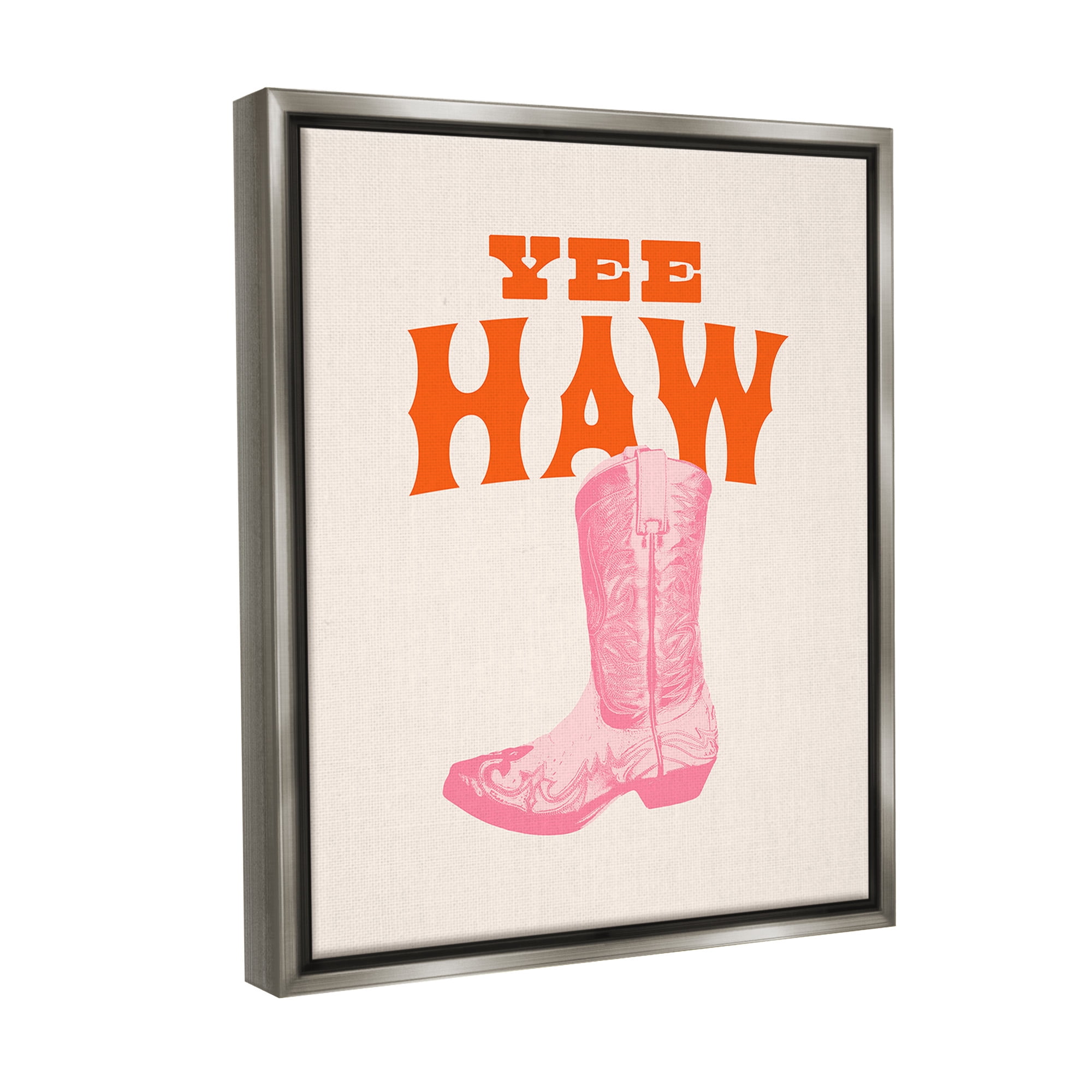 Stupell Industries Yee Haw Cowboy Boot Typography Painting Gray Floater Framed Canvas Art Print Wall Art, 17 x 21