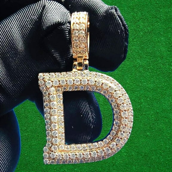 Lucky Jewels 3 Ct Round Cut Lab-Created Diamond Custom "D" Letter Pendant 14K Yellow Gold Plated