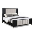 thumbnail image 2 of Black Finish Beige Upholstery Wooden Queen Size Panel Bed Bedroom Furniture 4pc Set, 2 of 9