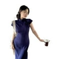 thumbnail image 4 of Elegant Improved Qipao Long Dress In Deep Blue For Summer Fashion Style, 4 of 5