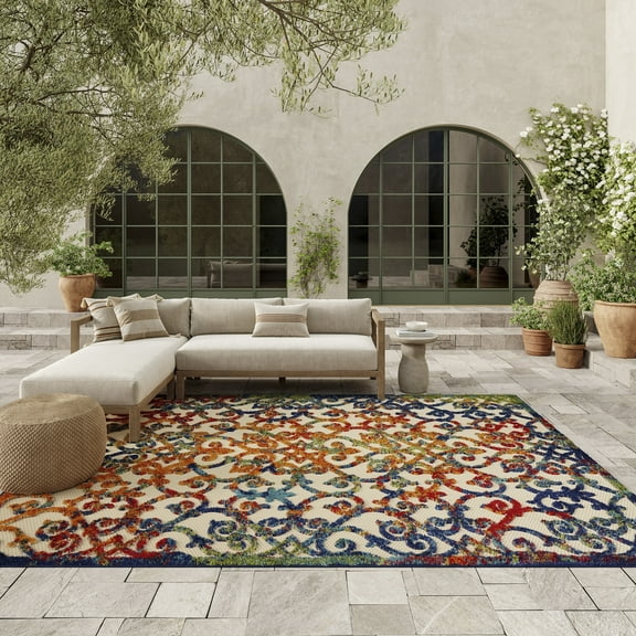 Nourison Aloha Indoor/Outdoor Transitional French Country Multicolor 7' x 10' Area Rug, (7' x 10')