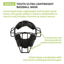 Champion Sports Lightweight Youth Catchers Mask - Full Face Protection - Comfortable Fit - Metal Frame - Helmet Harness - Ideal Catchers Mask for Young Catchers, Black