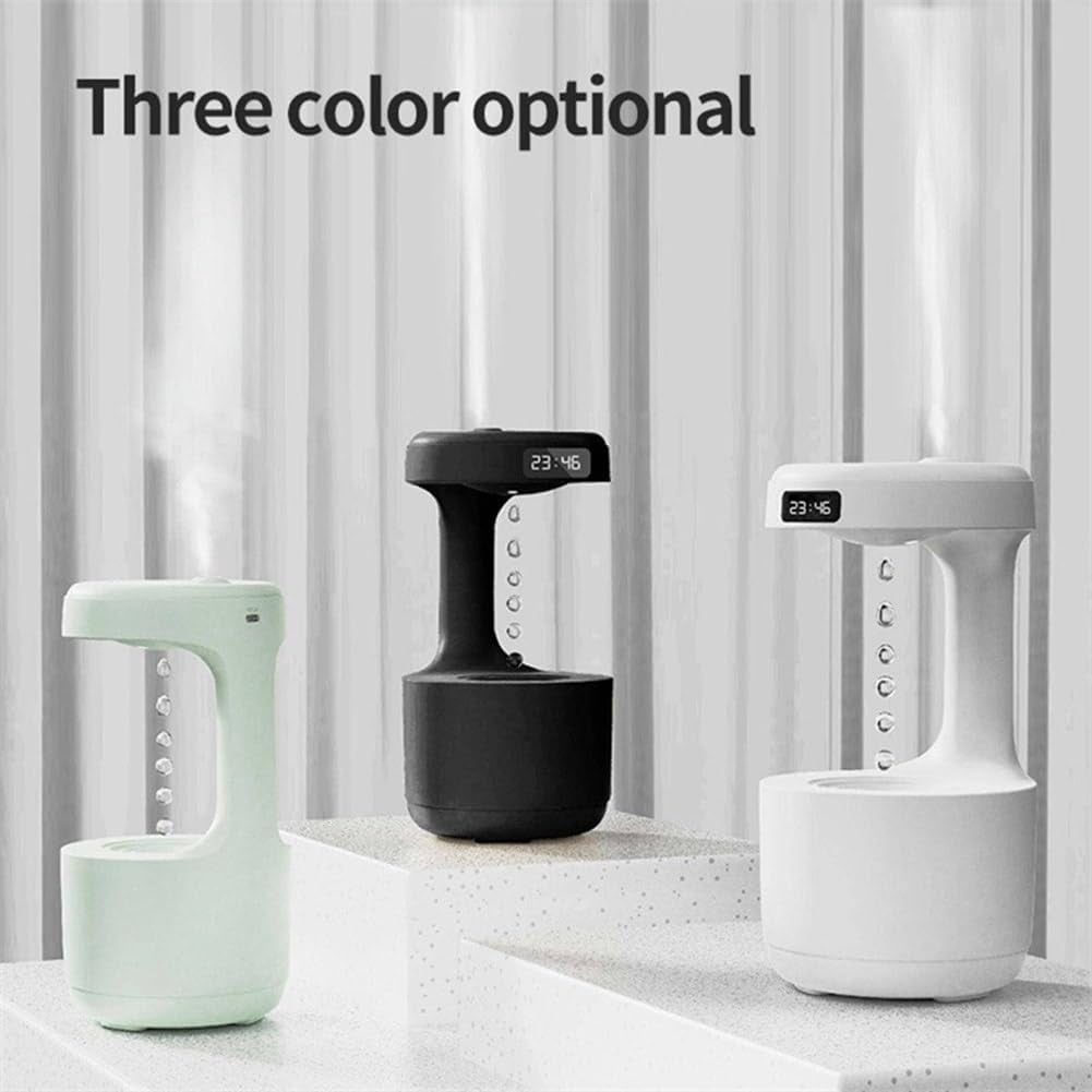 Antigravity Humidifier,Rain Humidifier Bedroom Anti Gravity Humidifiers with Clock Water Drop Backflow Aroma Diffuser Large Capacity Office Bedroom Mute Heavy Fog Household Sprayer(White)