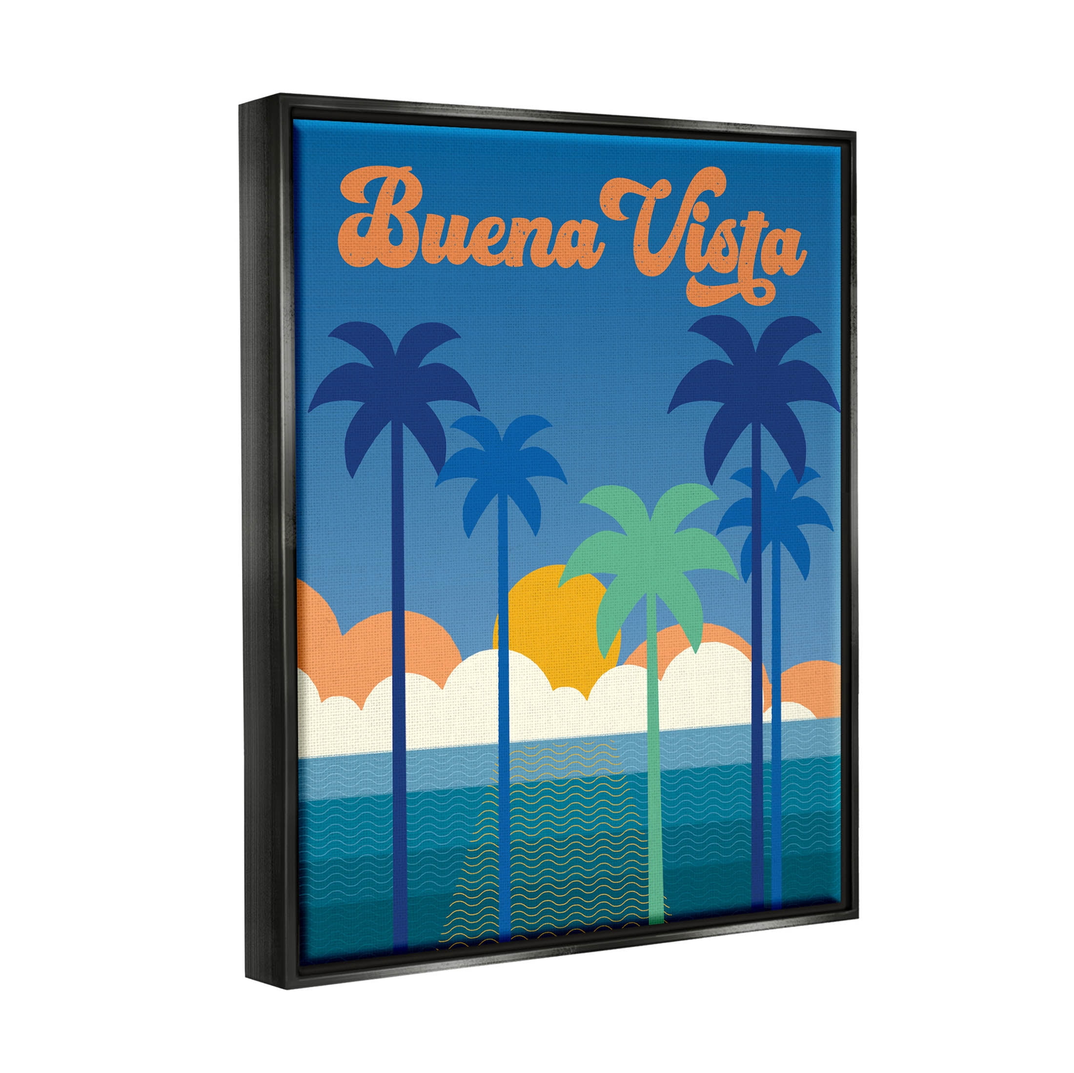 Stupell Industries Buena Vista Tropical Palms Scene Graphic Art Jet Black Floating Framed Canvas Print Wall Art, Design by Wild Apple Portfolio
