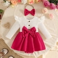 thumbnail image 2 of Girls Long Sleeve Bowknot Romper Bodysuits Dress Headbands Set, 2 of 4