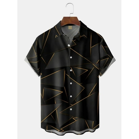 

MLFU Men Geometric Casual Summer Lightweight Micro Elasticity Loose Regular H Line Shirt Collar Shirts