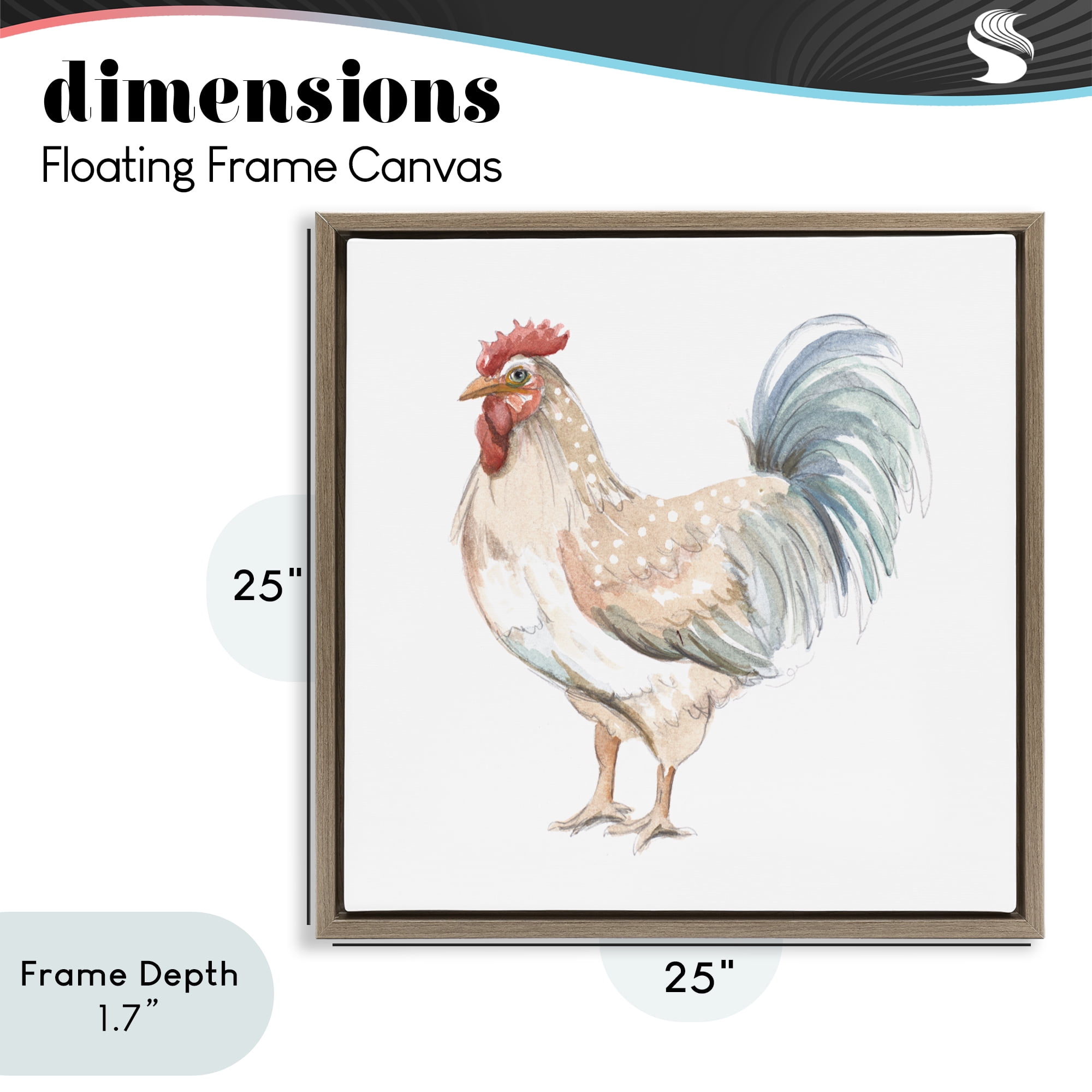 Stupell Industries Watercolor Rooster Sketch Brown Framed Floater Canvas Wall Art, design by Patricia Pinto