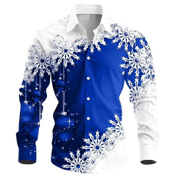 ZQUUVOU Men's Printed Casual Shirts Long Sleeve Button Down Collar Patterned Business Dress Tops for Office Blue