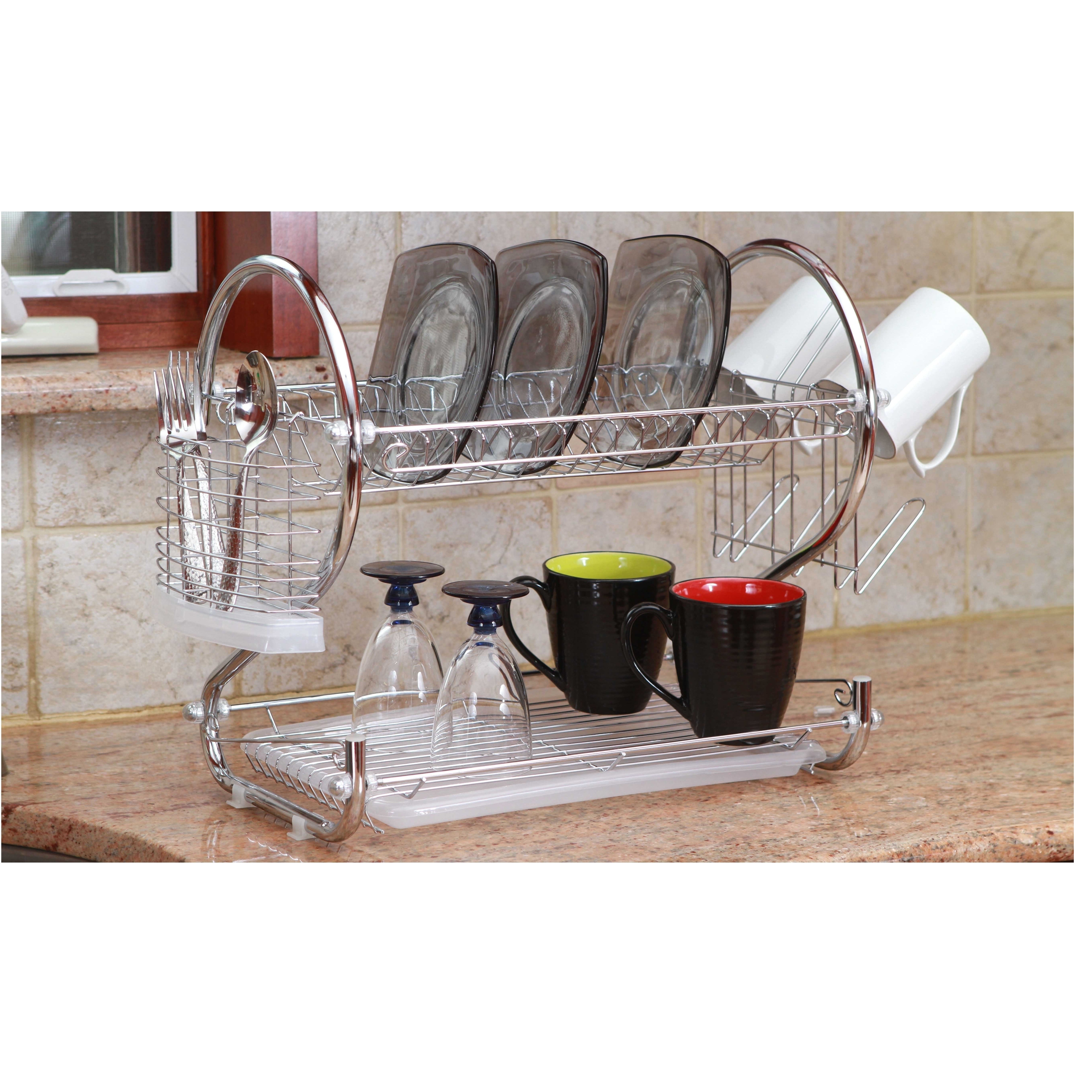 2Tier 22" ChromePlated Stainless Steel Dish Rack (4Piece) Walmart