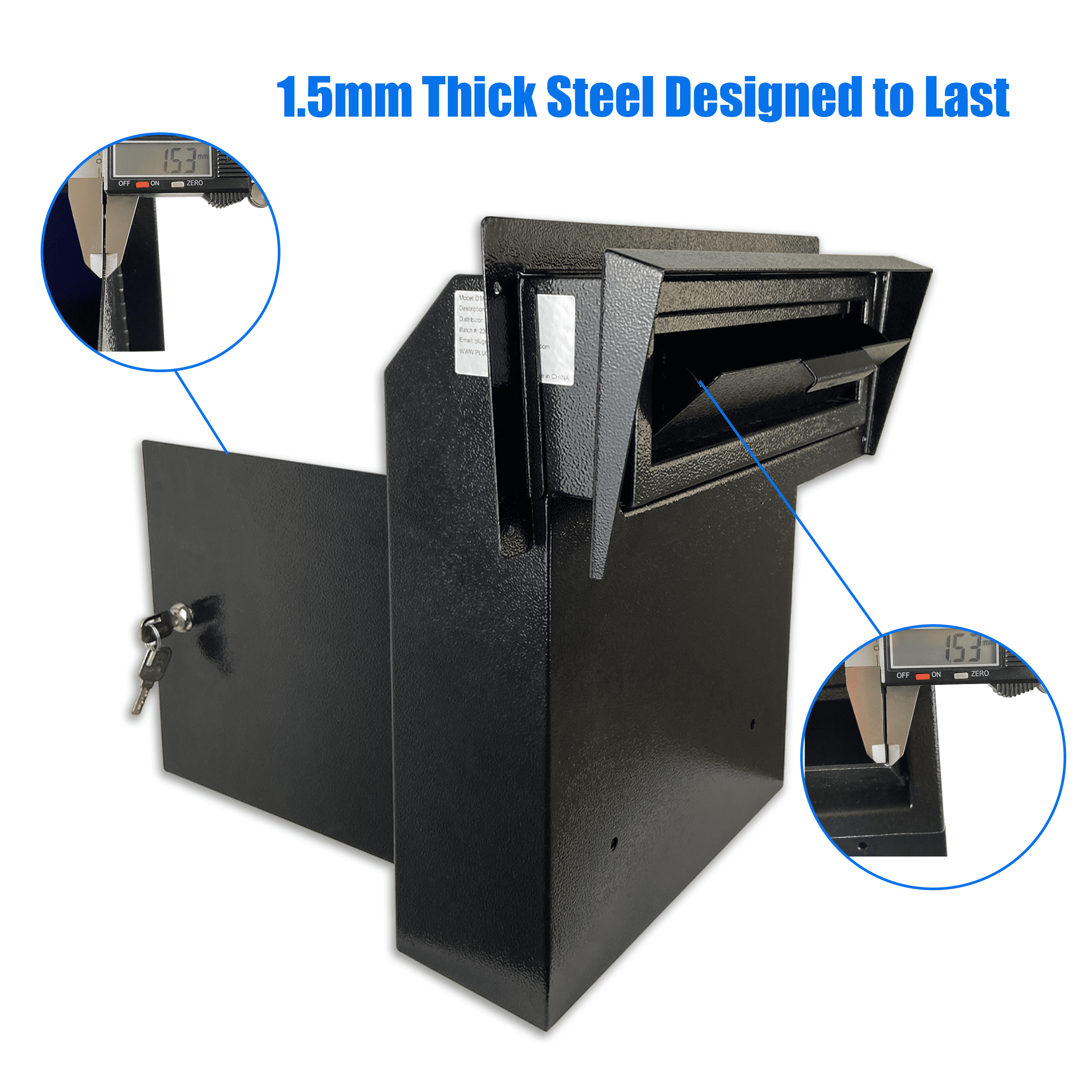 Plugsharge Rainproof Heavy Duty Mailbox Door Drop Box, Galvanized Steel Weatherproof Locking Metal Mailbox Door Mounted for Keys, Deposit, Payment, Mails, Through The Door Safe Mail Drop Box, Black