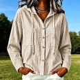 thumbnail image 2 of Women's Striped Hooded Button Down Shirt with Drawstrings, Long Sleeve Lightweight Sun Protection Top, Casual Loose Blouse, Trendy Spring Outerwear for Beach and Travel, 2 of 6
