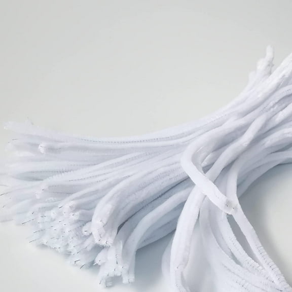 100 Pieces 7mm x 12 Inch Pipe Cleaners, Thick Fuzzy White Chenille Stems for Craft Supplies Kids DIY Art Decorations
