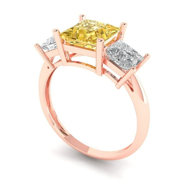 2.5 ct Princess Cut Yellow Moissanite Three-Stone Engagement Ring for Women in 18K Rose Gold